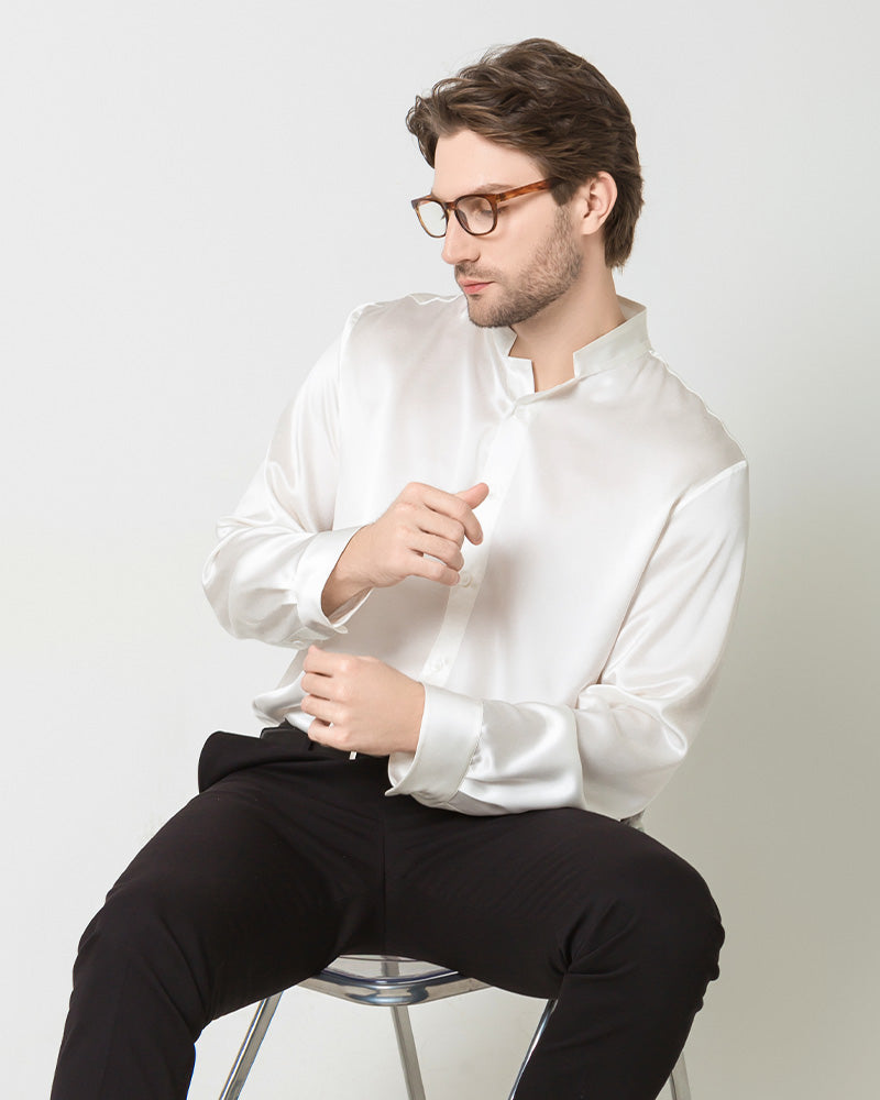 Classic Silk Men's Button Down Shirt, White