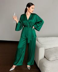 Classic Silk Robe and Pants Set for Women