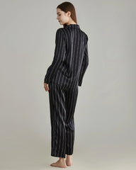 Classic Striped Silk Pajamas Set, Black