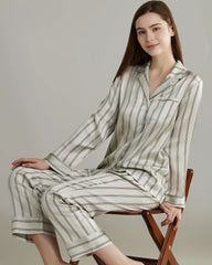 Classic Striped Silk Pajamas Set, White