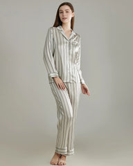 Classic Striped Silk Pajamas Set, White