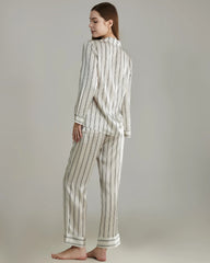 Classic Striped Silk Pajamas Set, White