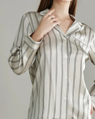 Classic Striped Silk Pajamas Set, White