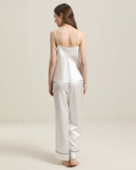 Cowl Neck Camisole Silk Pajama Set, White