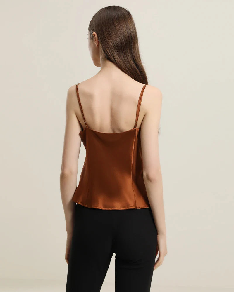 Cowl Neck Silk Camisole, Brown