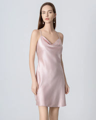 Cowl Neck Cross Back Mini Silk Dress, Pink