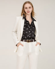 Crescent Moon Print Silk Blouse Shirts