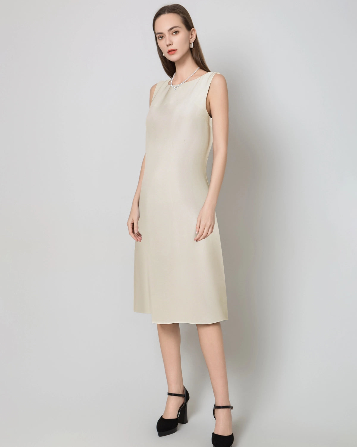 40 Momme Silk Midi Dress, Cream