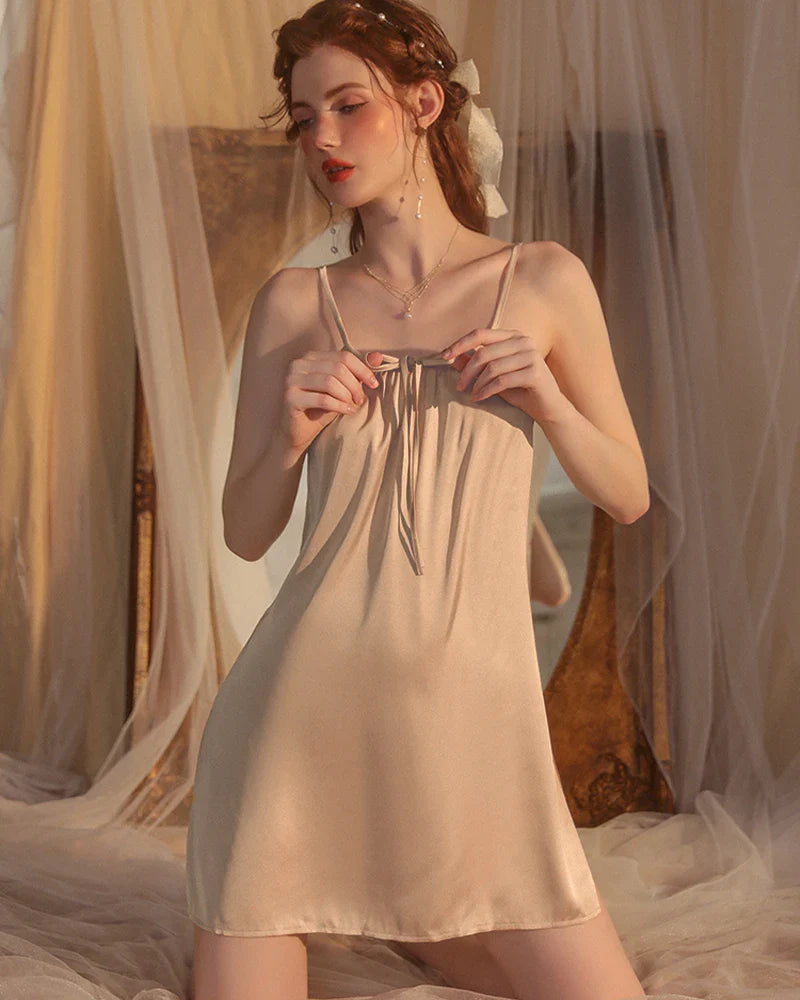 Cross Back Silk Slip Nightgown, Champagne