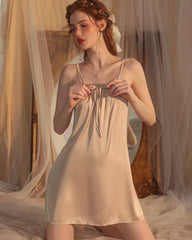 Cross Back Silk Slip Nightgown, Champagne