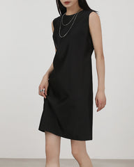 40 Momme Sleeveless Silk Straight Dress, Black