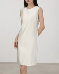 40 Momme Sleeveless Silk Straight Dress, Cream