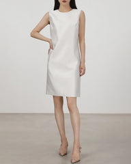 40 Momme Sleeveless Silk Straight Dress, White