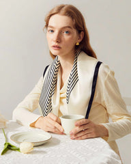 Classic Silk Striped Scarf, Black and White