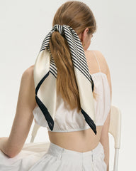 Classic Silk Striped Scarf, Black and White