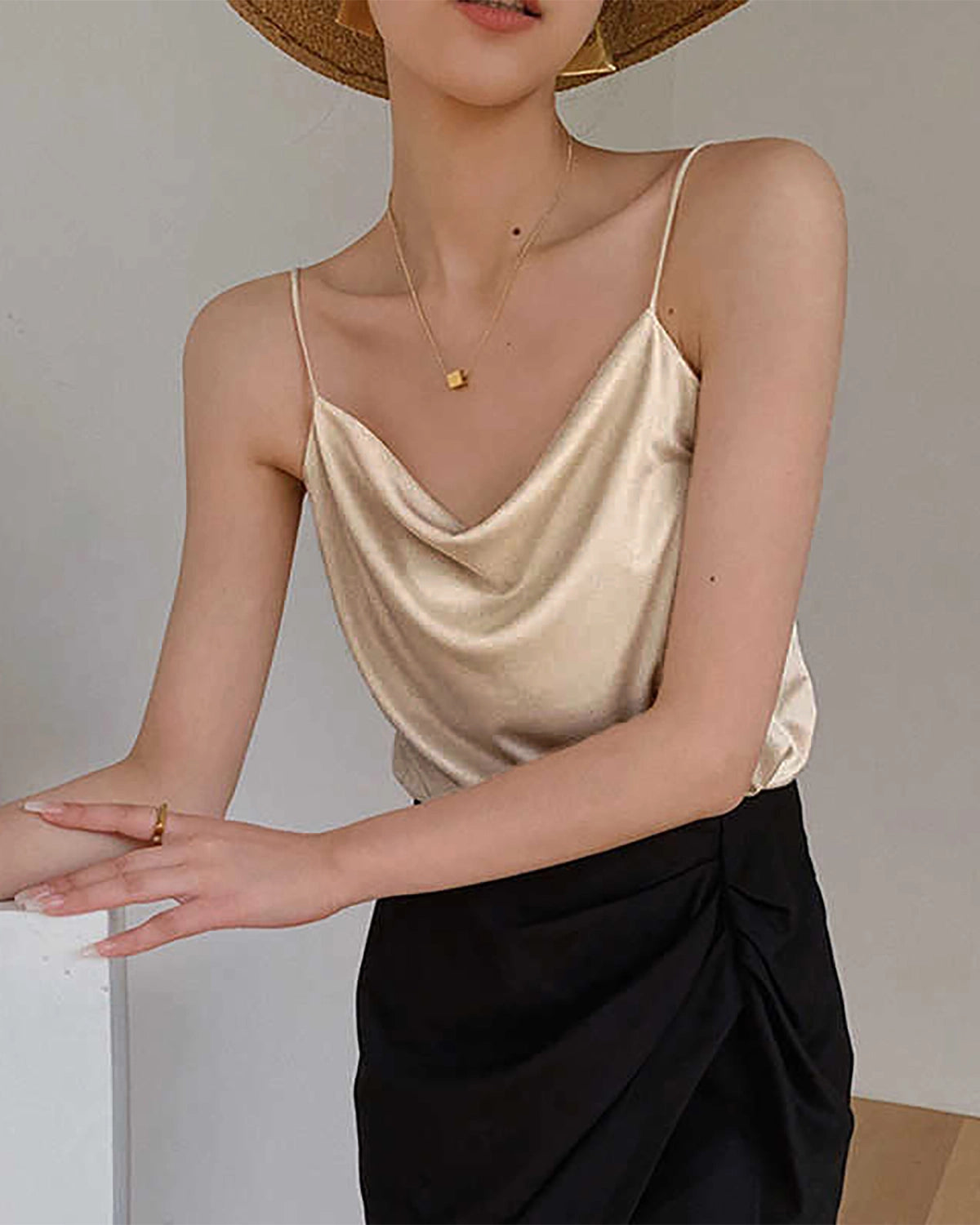 Cowl Neck Silk Camisole, Champagne