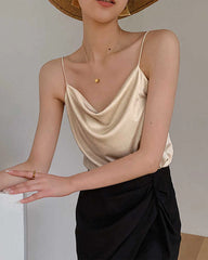 Cowl Neck Silk Camisole, Champagne