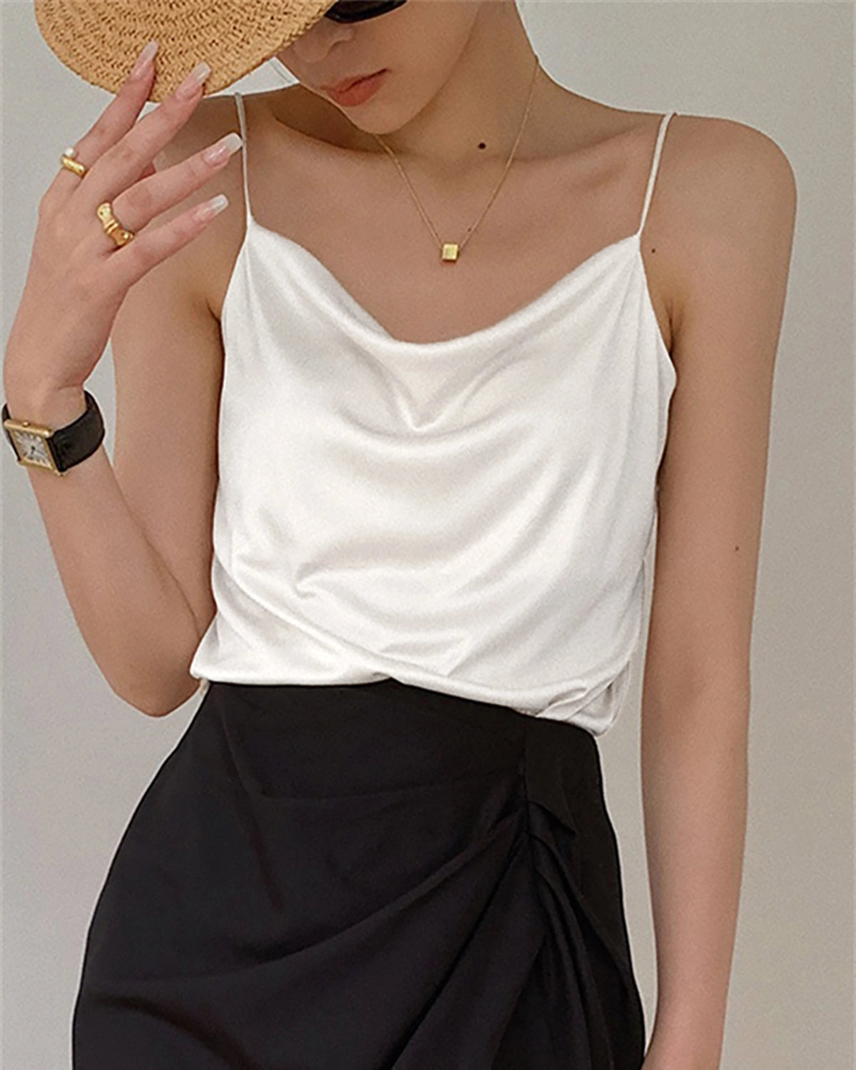 Cowl Neck Silk Camisole, Ivory