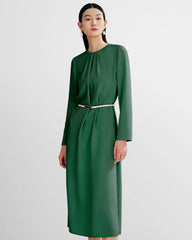 Ladies Basic Silk Dress With Back Slit, Dark Green