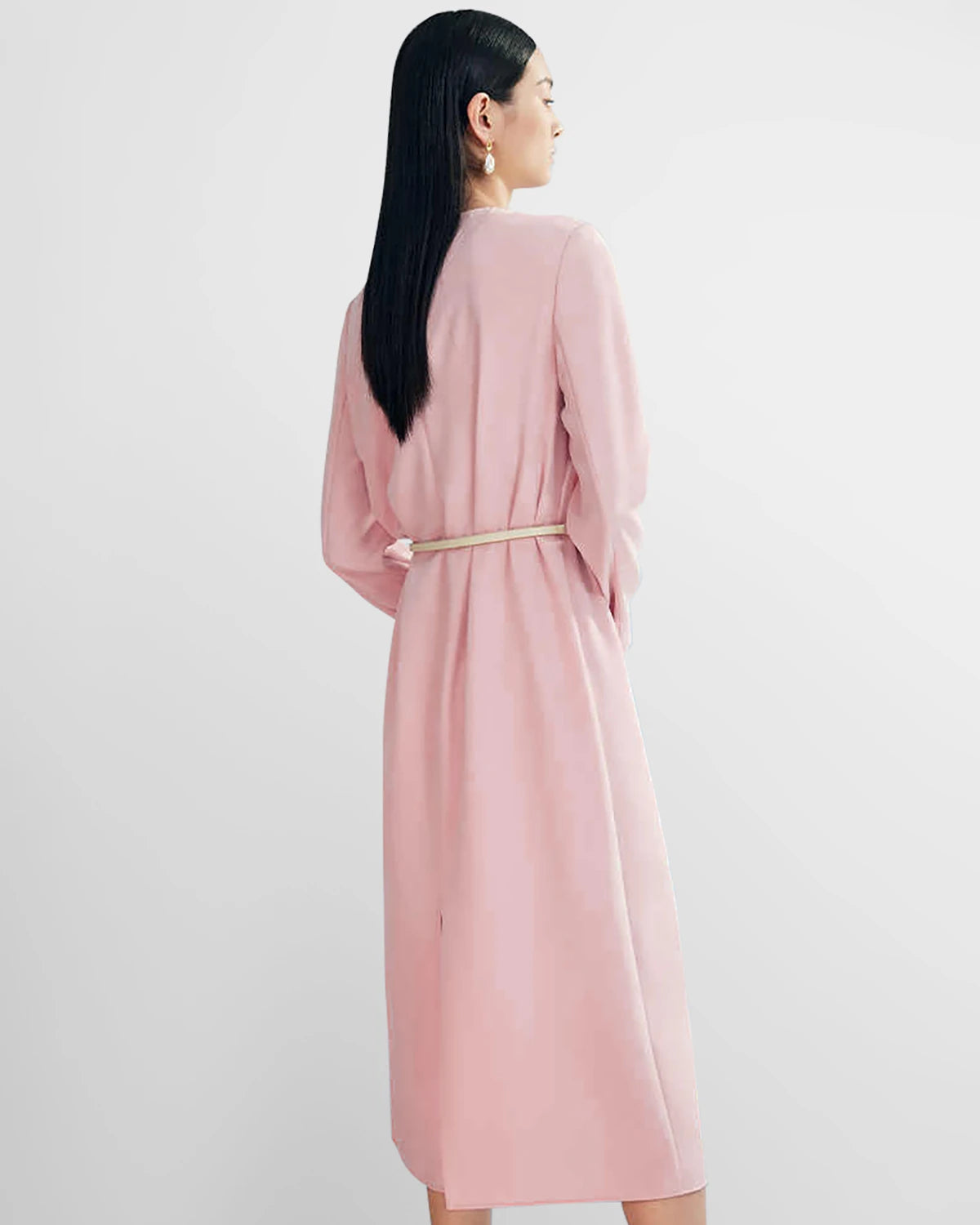 Ladies Basic Silk Dress With Back Slit, Pink