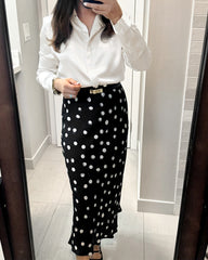 Polka Dot Print Silk Midi Skirt