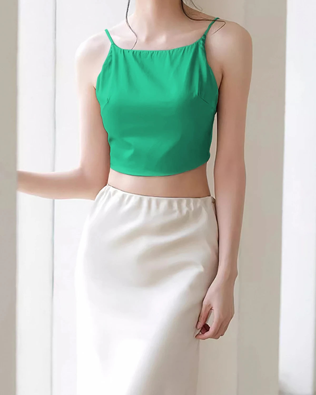 Pure Mulberry Silk Camisole with Built-in Bra, Green