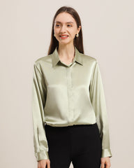 Women's Basic Concealed Silk Shirt Avocado Green