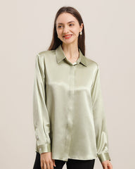 Women's Basic Concealed Silk Shirt Avocado Green