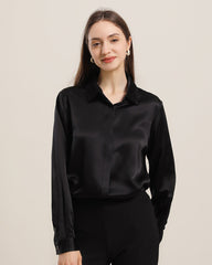 Women's Basic Concealed Silk Shirt Black
