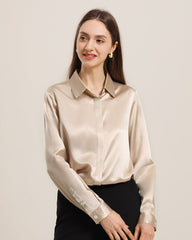 Women's Basic Concealed Silk Shirt Champagne