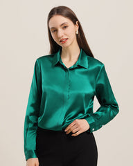 Women's Basic Concealed Silk Shirt Green