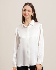 Women's Basic Concealed Silk Shirt Ivory