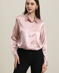 Women's Basic Concealed Silk Shirt Pink