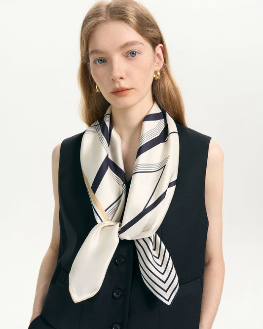 Asymmetric Stripe Print Silk Scarf, Stripe