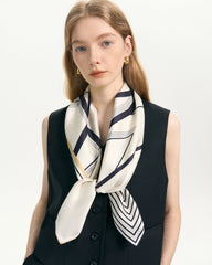 Asymmetric Stripe Print Silk Scarf, Stripe