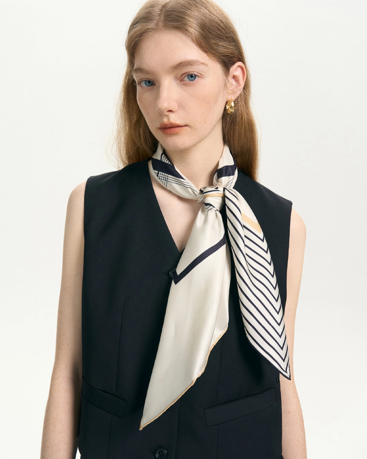 Asymmetric Stripe Print Silk Scarf, Stripe