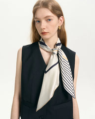 Asymmetric Stripe Print Silk Scarf, Stripe