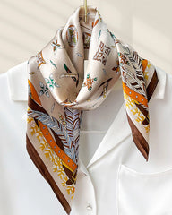 Versatile Square Silk Scarf, Cream and Chocolate Brown