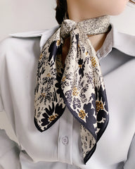 Floral Vintage Silk Scarf, Black and White
