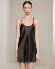 Women's Washable Silk Short Nightgown, Black