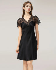 Women's Lace Silk Nightgown, Black