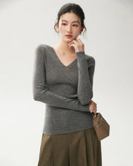 100% Merino Wool V-Neck Top