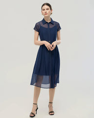 Silk Chiffon Belted A Line Shirt Dress