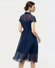Silk Chiffon Belted A Line Shirt Dress