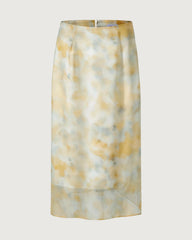 Silk Georgette Watercolor Print Midi Skirt