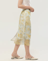 Silk Georgette Watercolor Print Midi Skirt