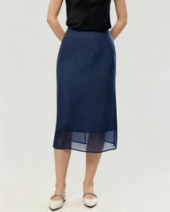 Silk Chiffon Straight Skirt with Back Slit