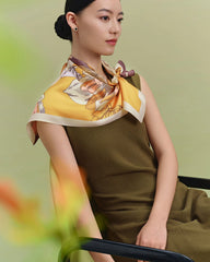 Flowers Print Silk Shawl Scarf