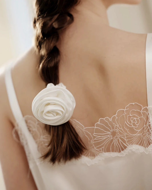 Rose Washable Silk Floral Hair Scrunchie, White