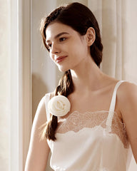 Rose Washable Silk Floral Hair Scrunchie, White